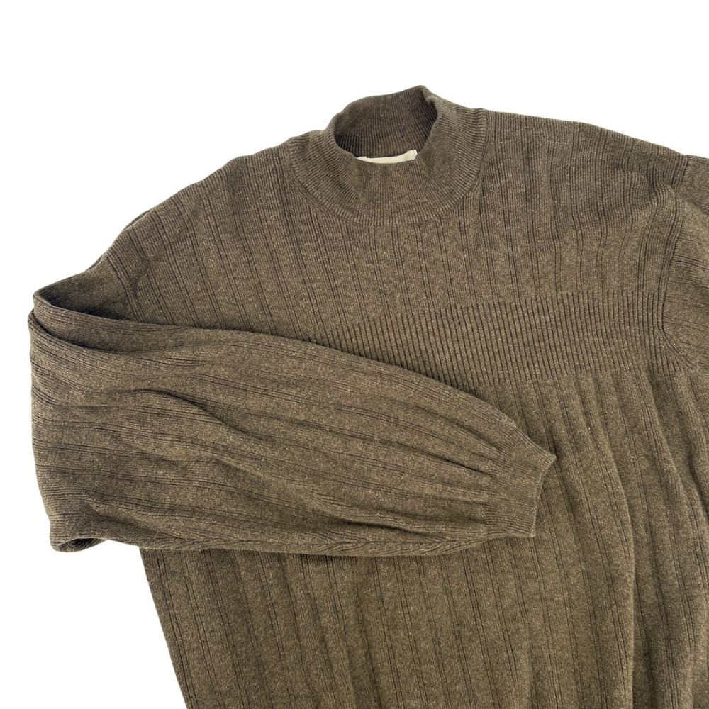 Preswick & Moore Mens Mock Neck Ribbed Sweater Olive Brown 100% Cotton Size M UK